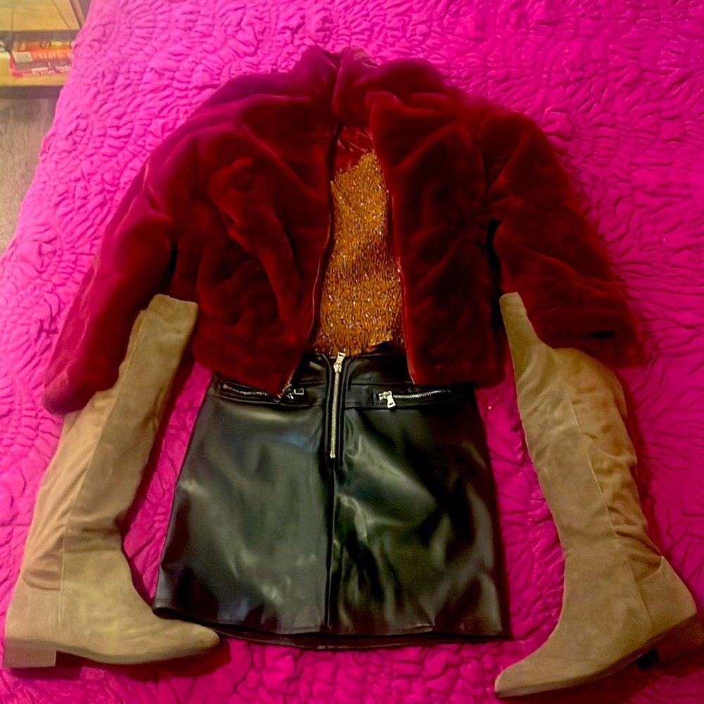 With Faux fur jacket.